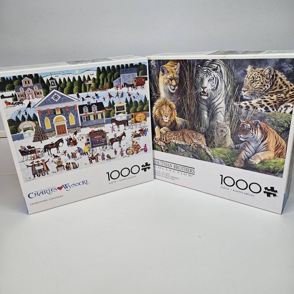 Buffalo Wysocki Churchyard Christmas and Hautman Big Cat 1000 Piece Puzzle Set